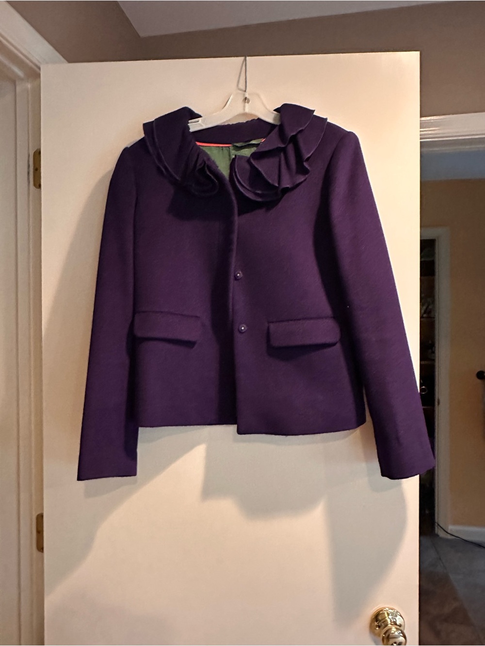 Boden Purple Ruffle Collar Blazer